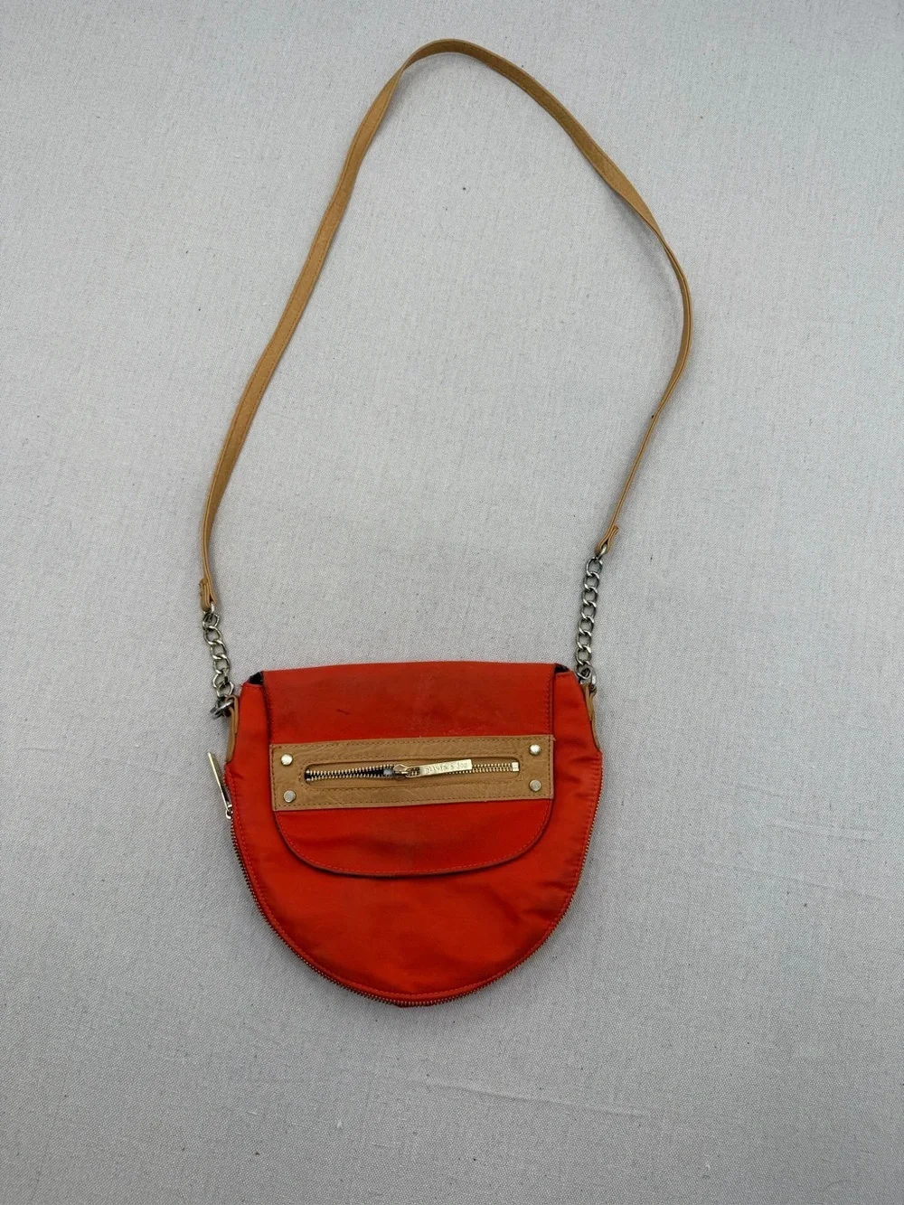 Compact Orange Crossbody with Tan Trim and Gold Hardware